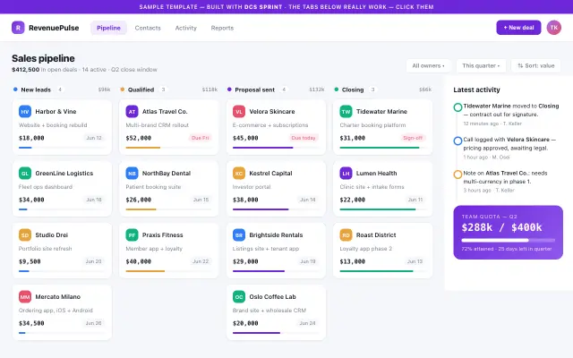 RevenuePulse CRM dashboard