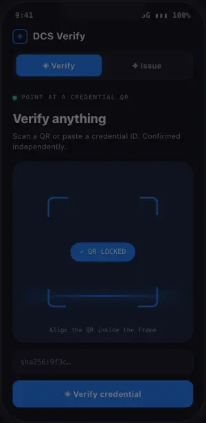 DCS Verify app screen