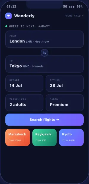 Wanderly app screen